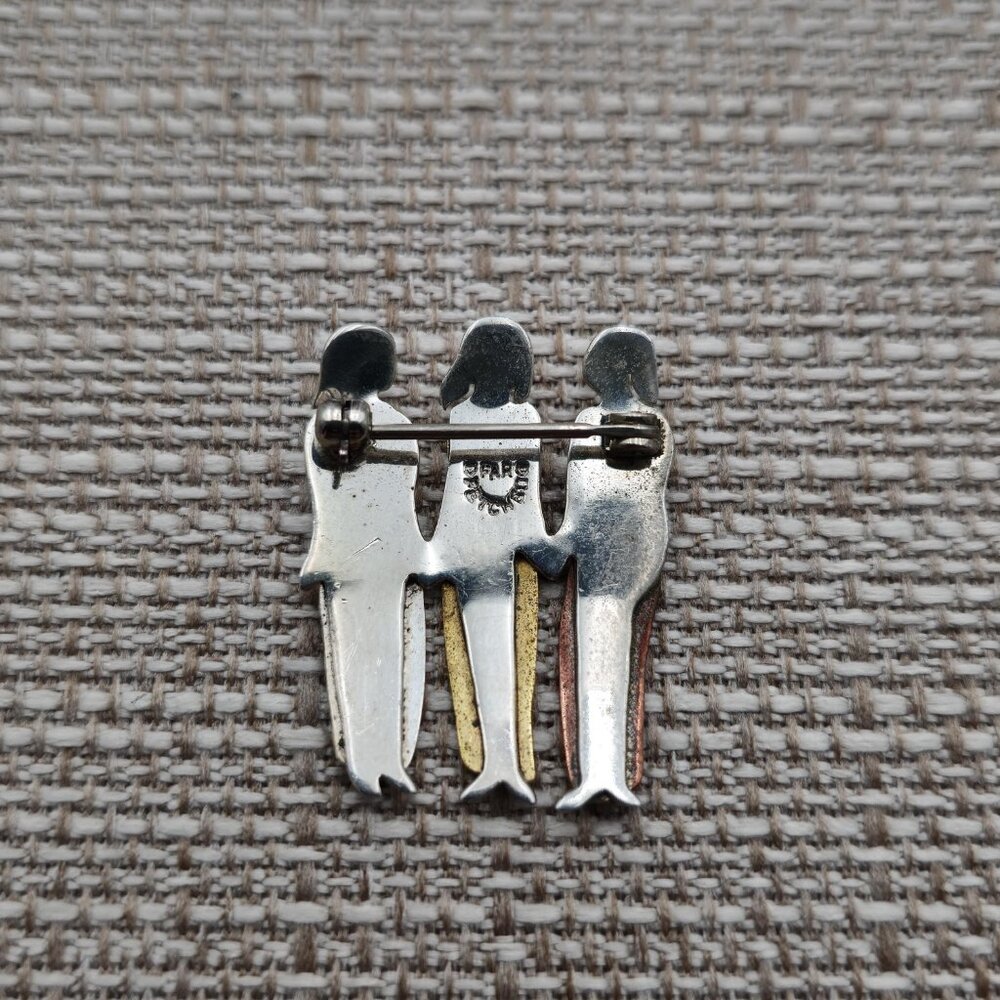 Sterling Silver Tri Tone Triple Woman Unique Pin Brooch A3330 - Picture 3 of 5